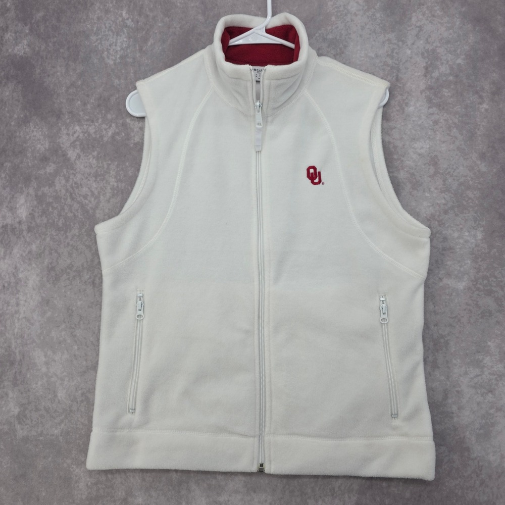 Columbia Oklahoma Sooners OU Fleece Vest Womens Medium White Full Zip Crimson
